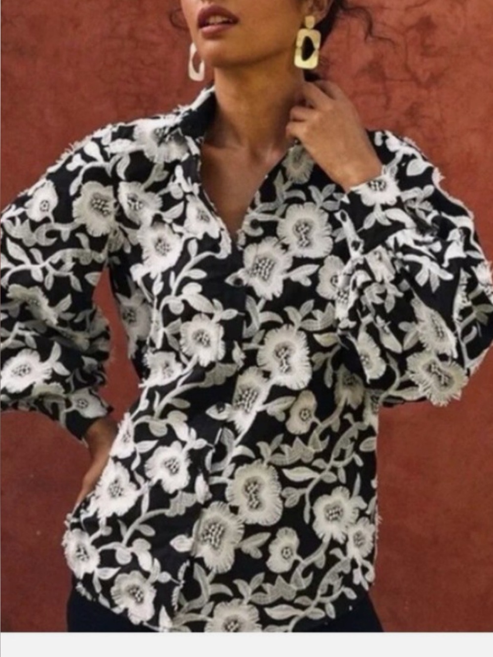 Chicos size 3/ US 16 Woven Floral fringe Embroidered balloon sleeve blouse
